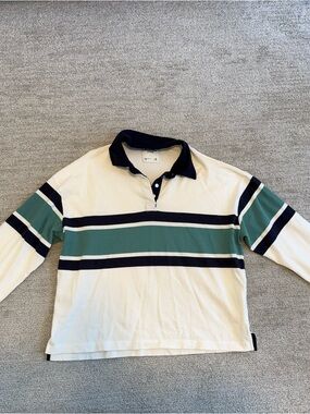 Abercrombie & Fitch Long Sleeve Rugby Polo - Cream, Teal & Navy